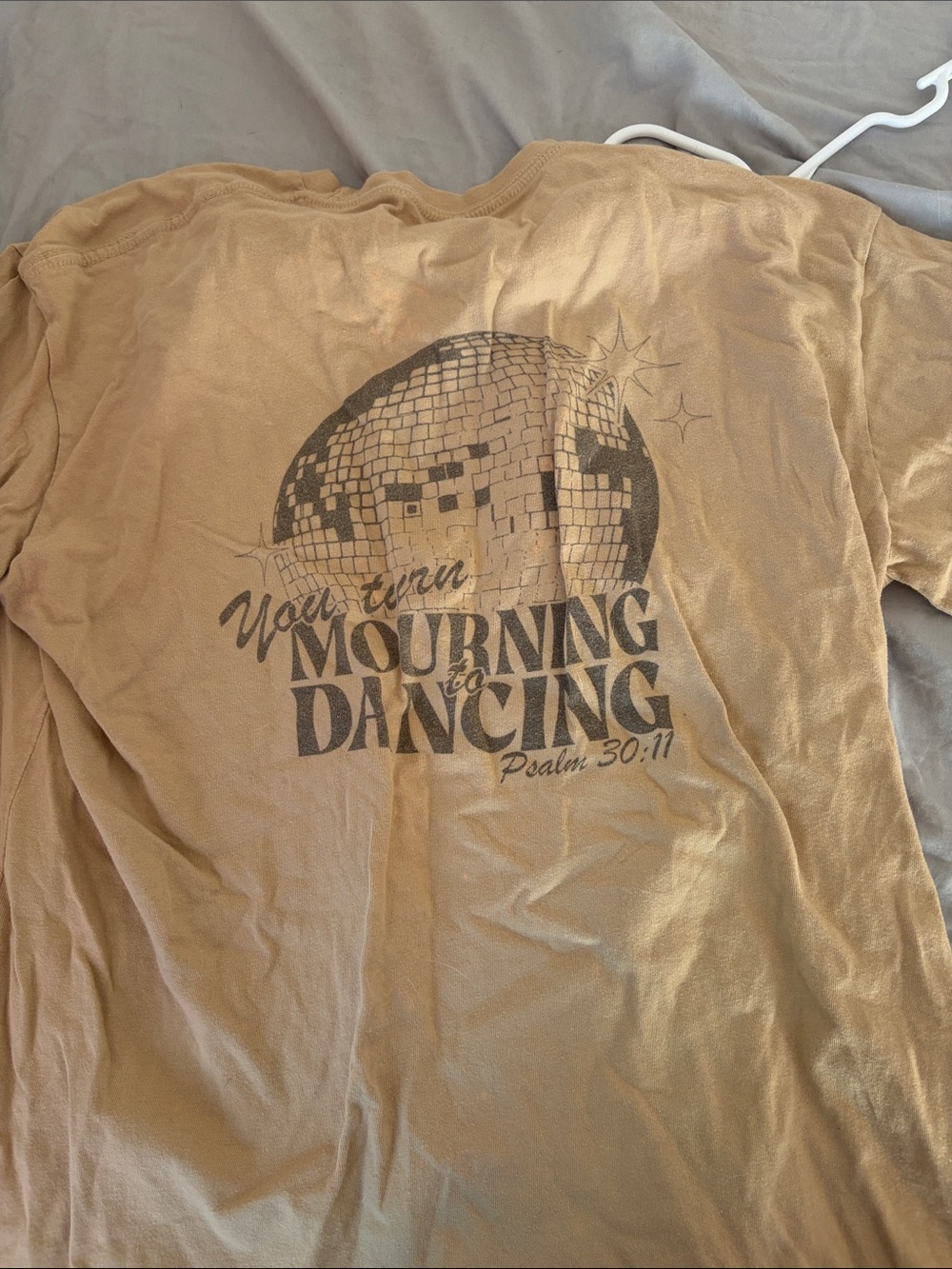 Vintage-Inspired Tan Graphic Tee — 'Mourning to Dancing'